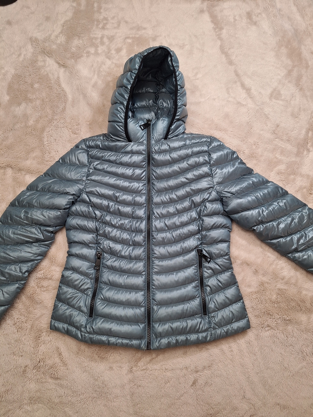 Calvin Klein Metallic Gray Hooded Puffer Jacket